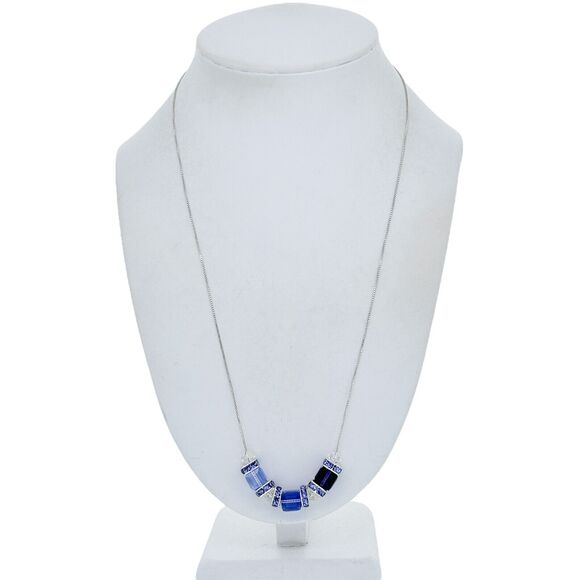 Vintage AGI Italian Sterling Silver 925 Blue Crystal Cube Bead Necklace 22" - Picture 1 of 5